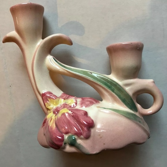 VTG Camark ONE Double Candleholder Iris Pattern Pink 269 USA 1930’s Cottagecore - Picture 6 of 6